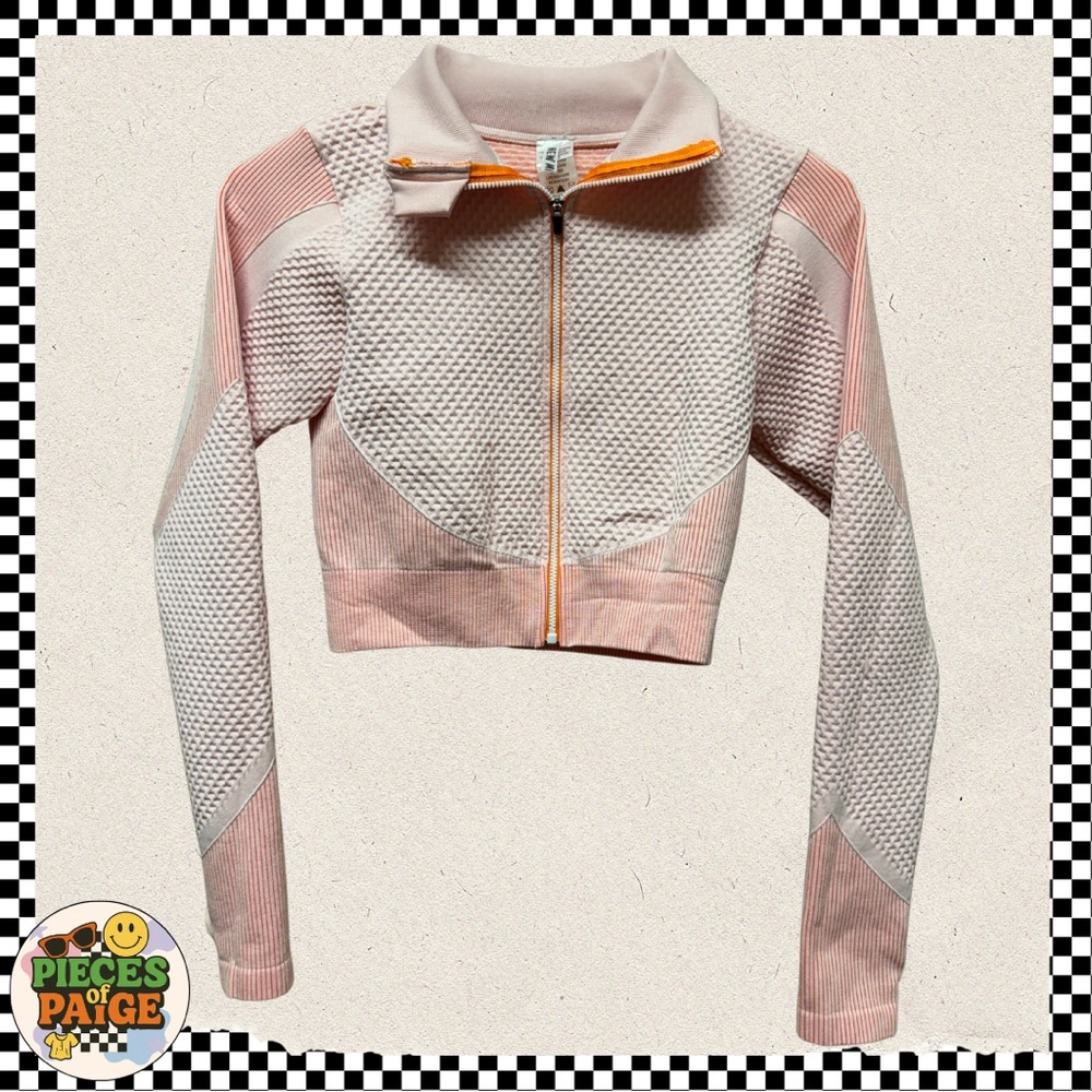 Textured Pink Activewear Yoga Jacket – NEW MIX Cropped Zip-Up (Size M)